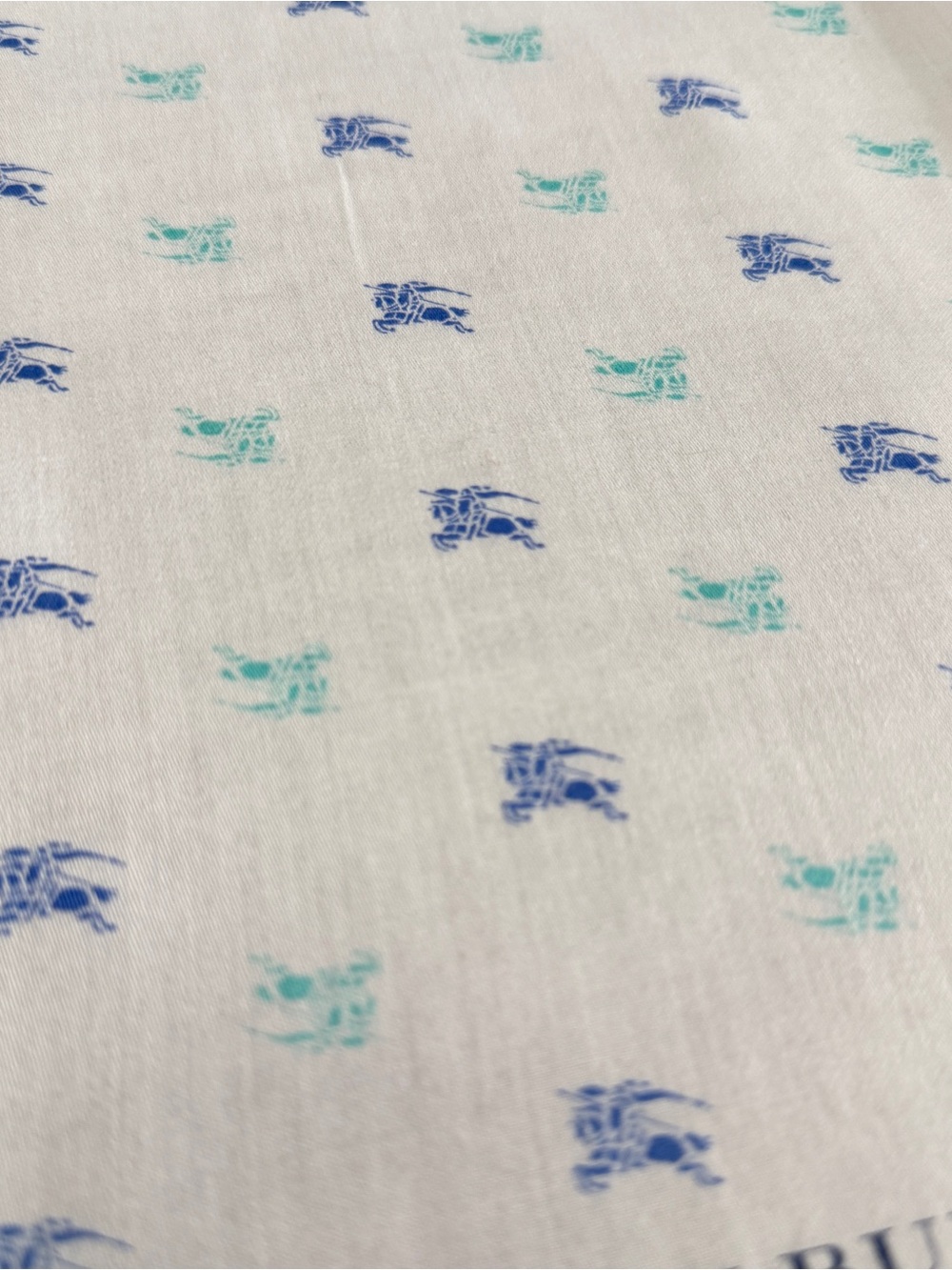 Burberry White Handkerchief with Blue & Aqua Equestrian Print - Picture 4 of 8